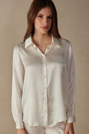 Intimissimi Long Sleeve Silk Shirt Wit | UBETG11972